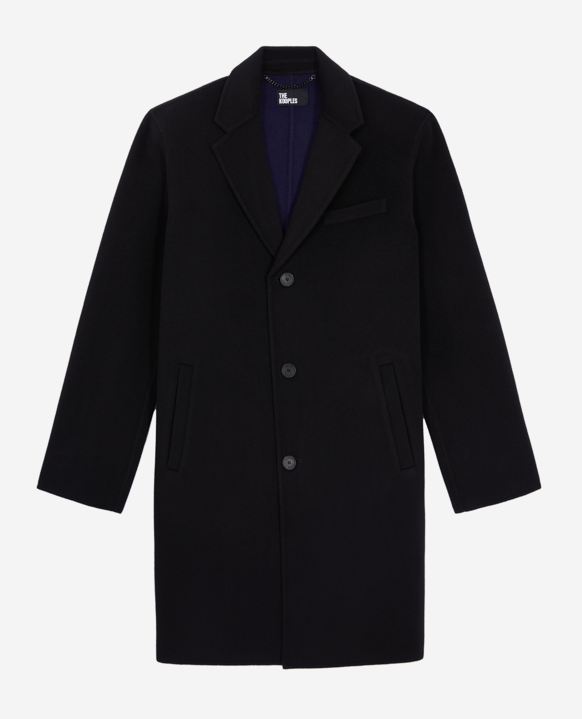 Manteau long noir en laine mélangée, BLACK NAVY, hi-res image number null