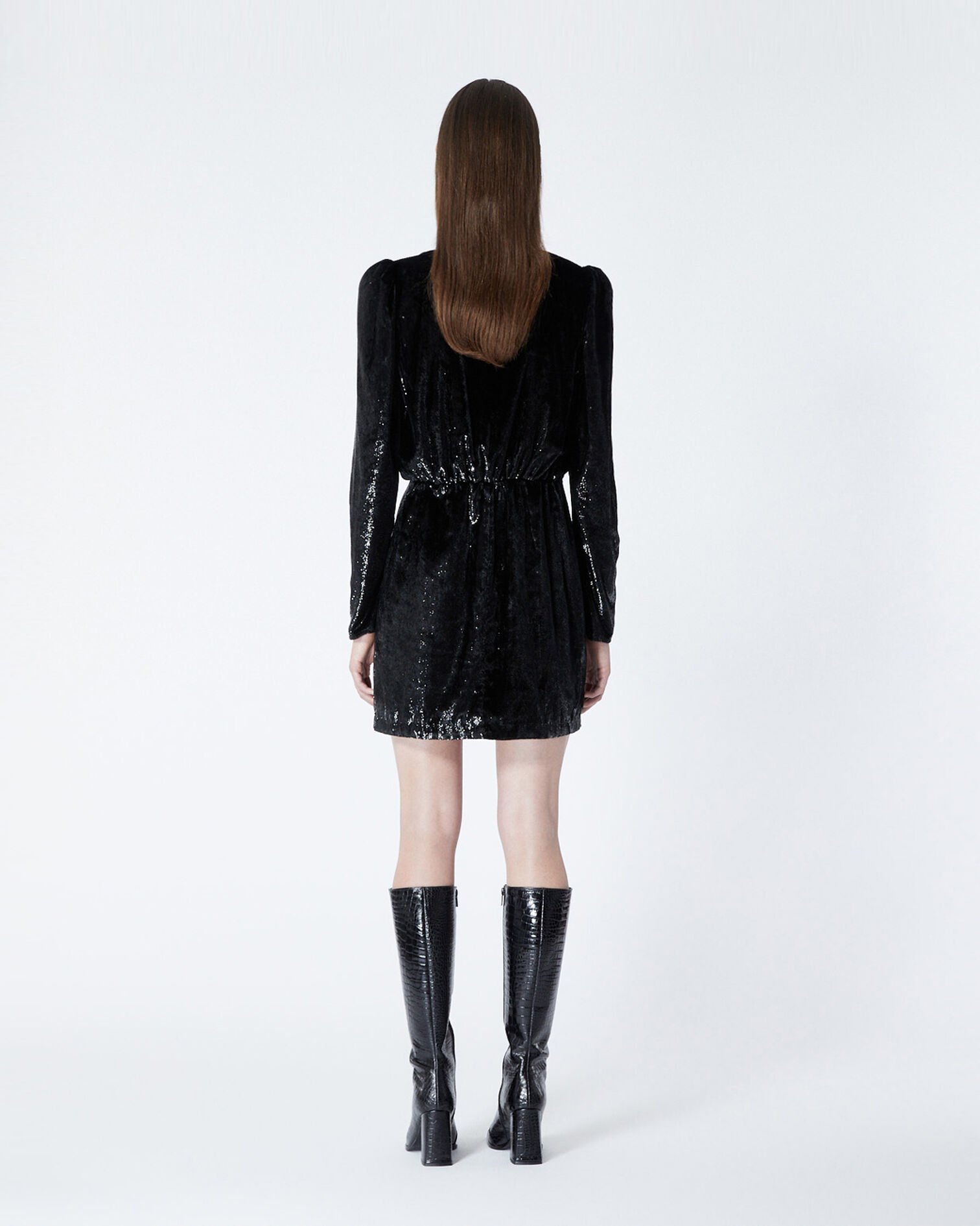 Black velvet wrap dress, BLACK, hi-res image number null