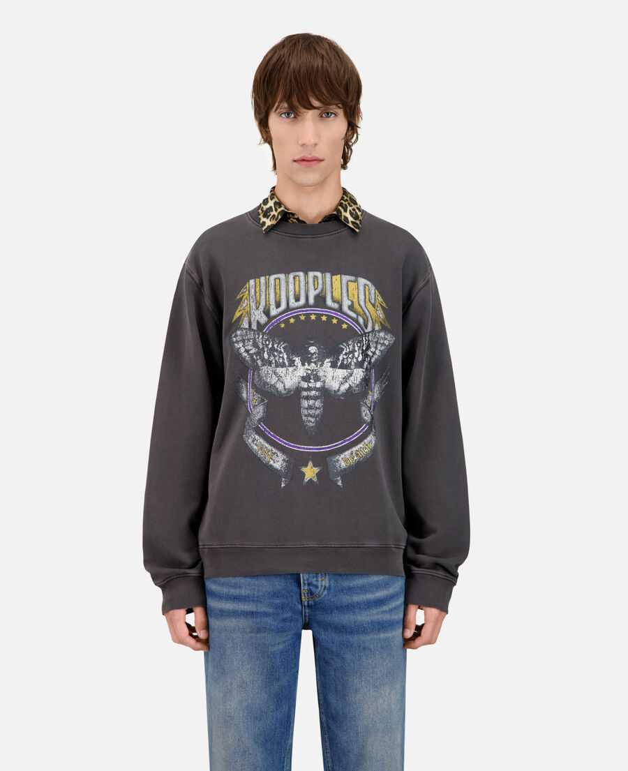 carbon grey sweatshirt with skull butterfly serigraphy