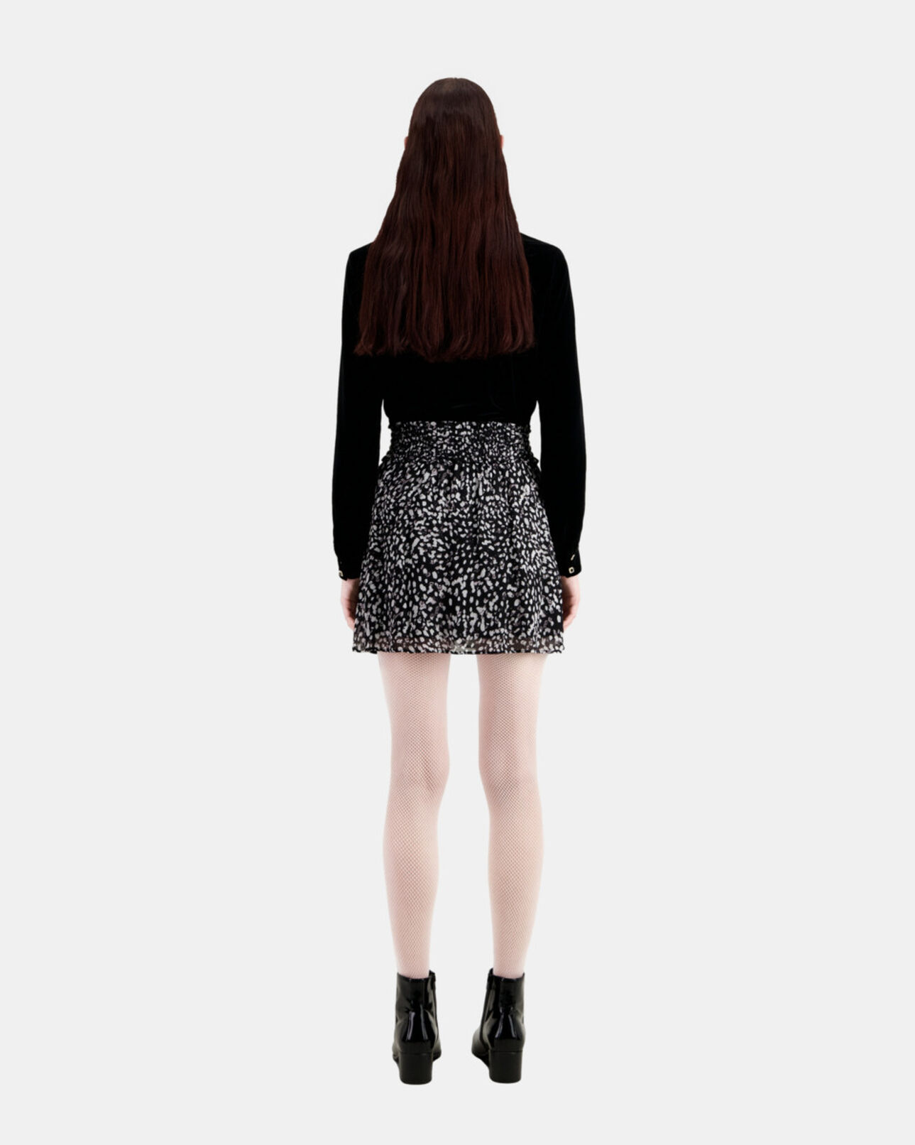 The Kooples WOMEN BLACK WHITE short printed skirt with smocking