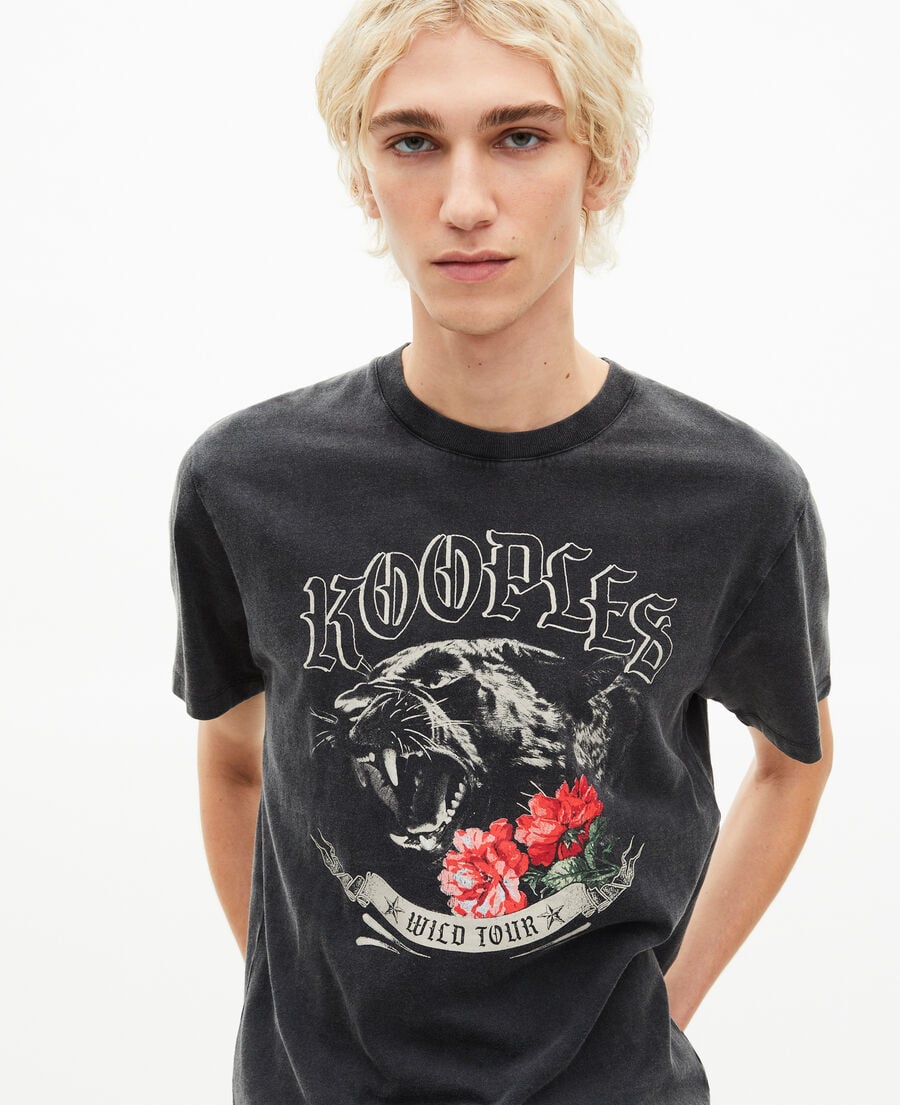 The Kooples MEN BLACK WASHED panther t-shirt, black