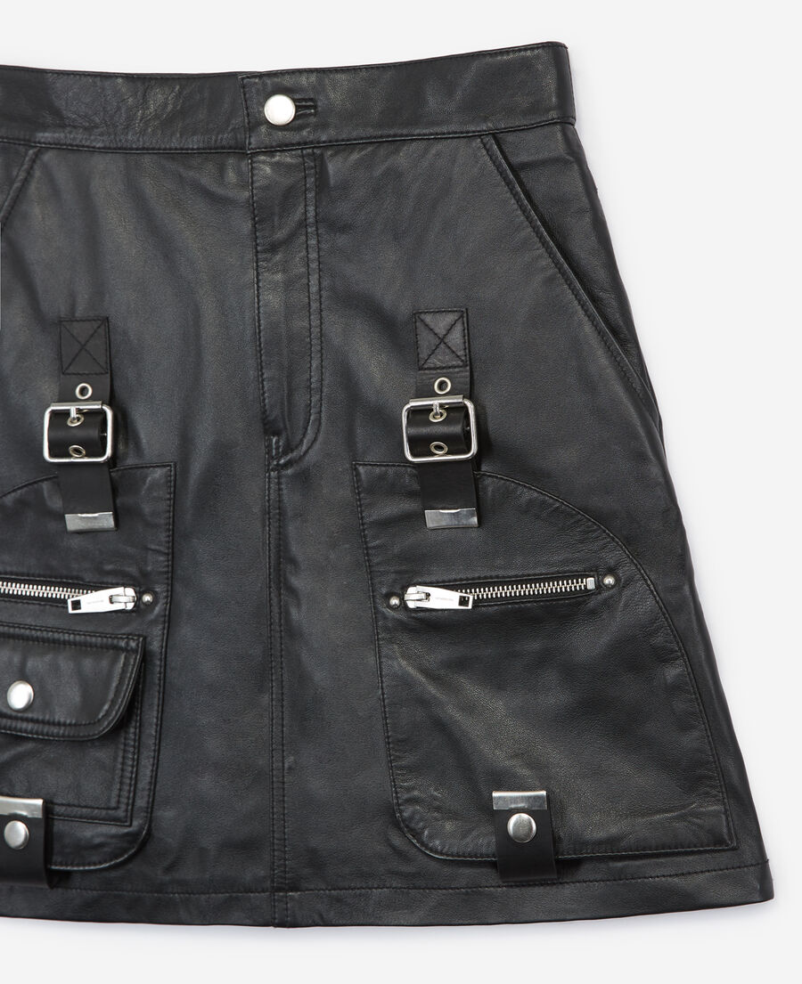 Black leather skirt with straps The Kooples