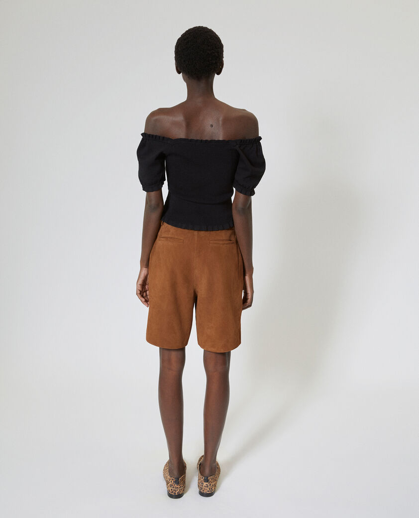 The Kooples DAMEN CAMEL bermuda-shorts mit abn&auml;hern aus camelfarbenem wildleder