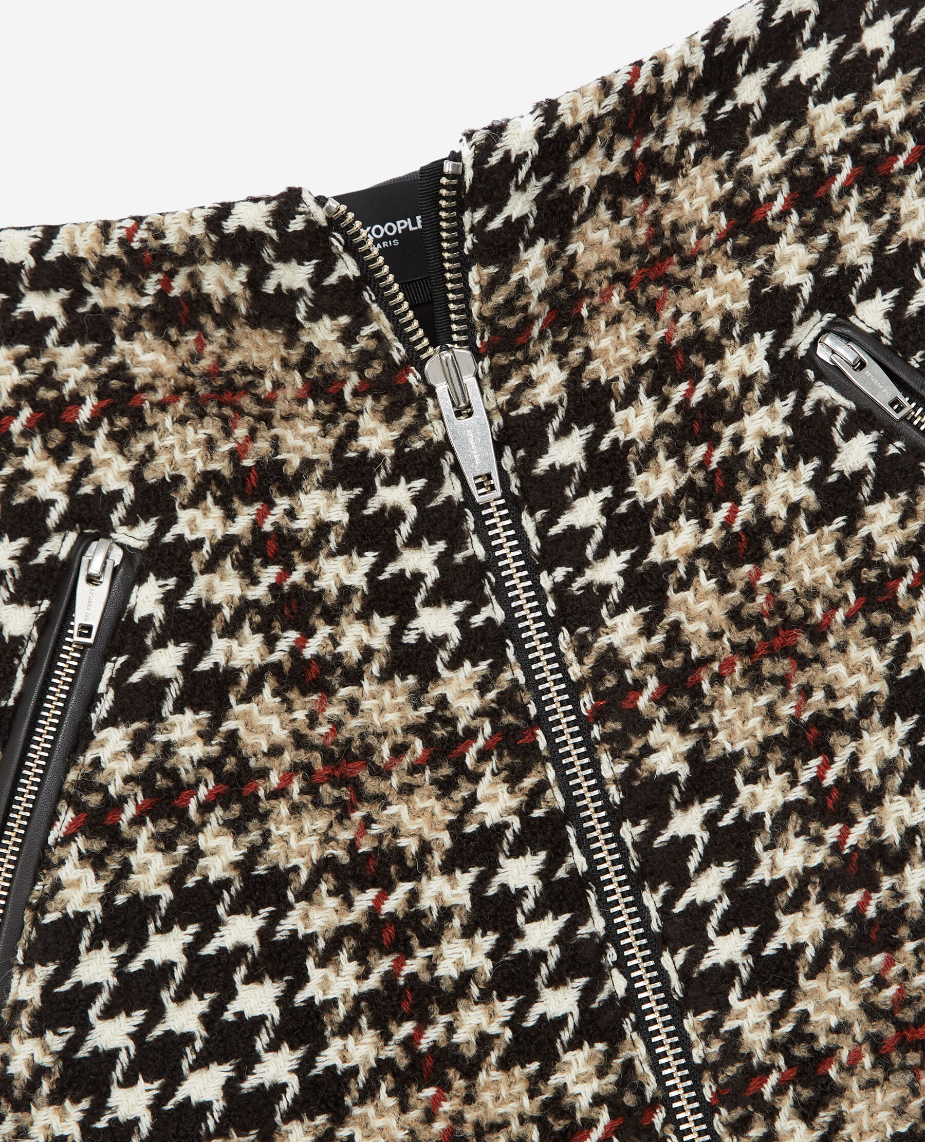 Short burgundy tweed skirt with leather detail The Kooples