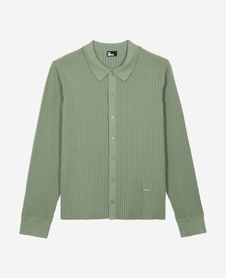 The Kooples MEN LICHEN almond green ribbed cardigan