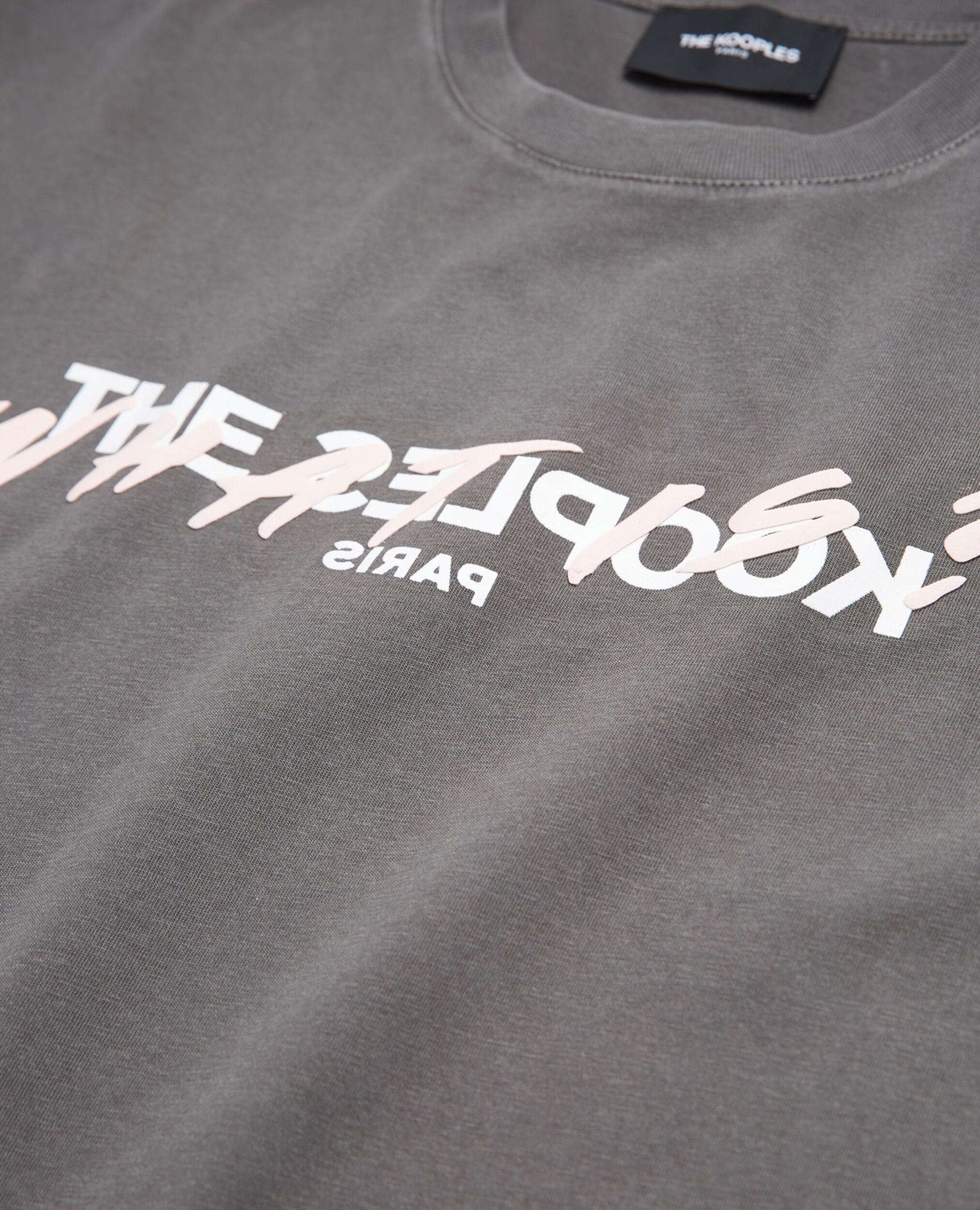 T-shirt coton gris imprimé logo poitrine, GREY, hi-res image number null