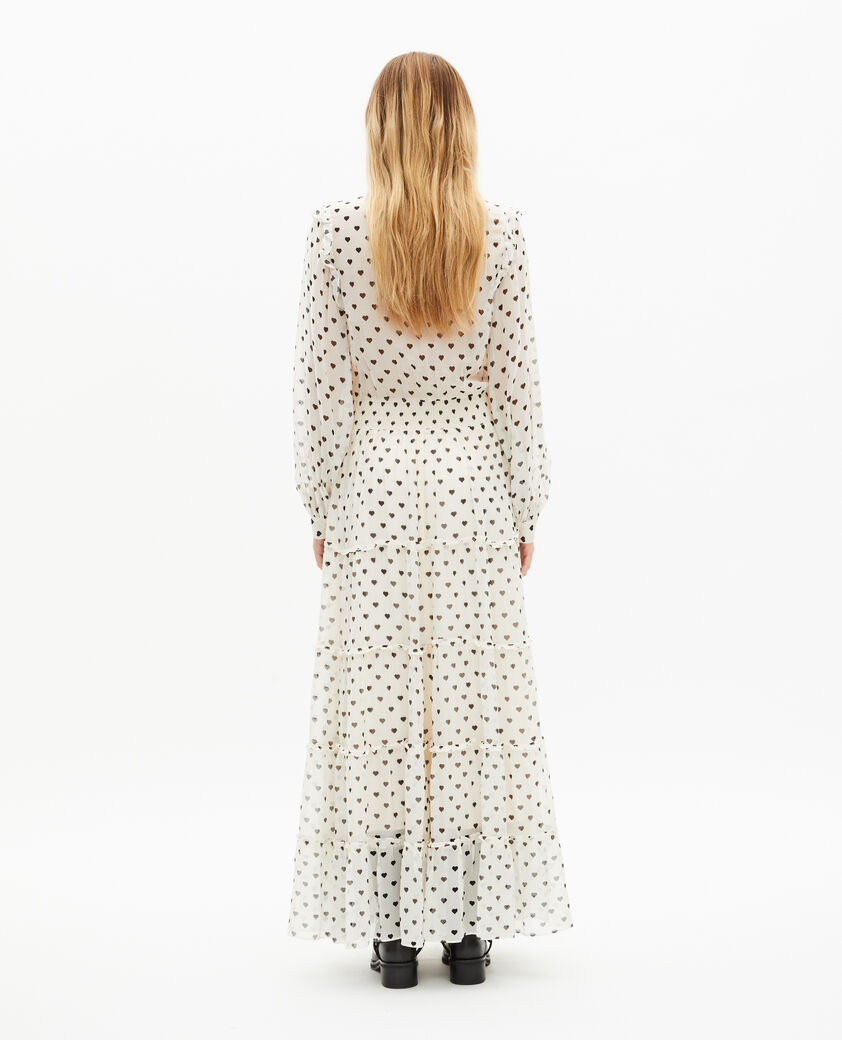 The Kooples FEMME WHITE / BLACK robe longue imprim&eacute; c&oelig;urs &eacute;crue