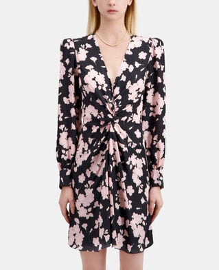 The Kooples FEMME BLACK / PINK robe longue fleurie avec drapé
