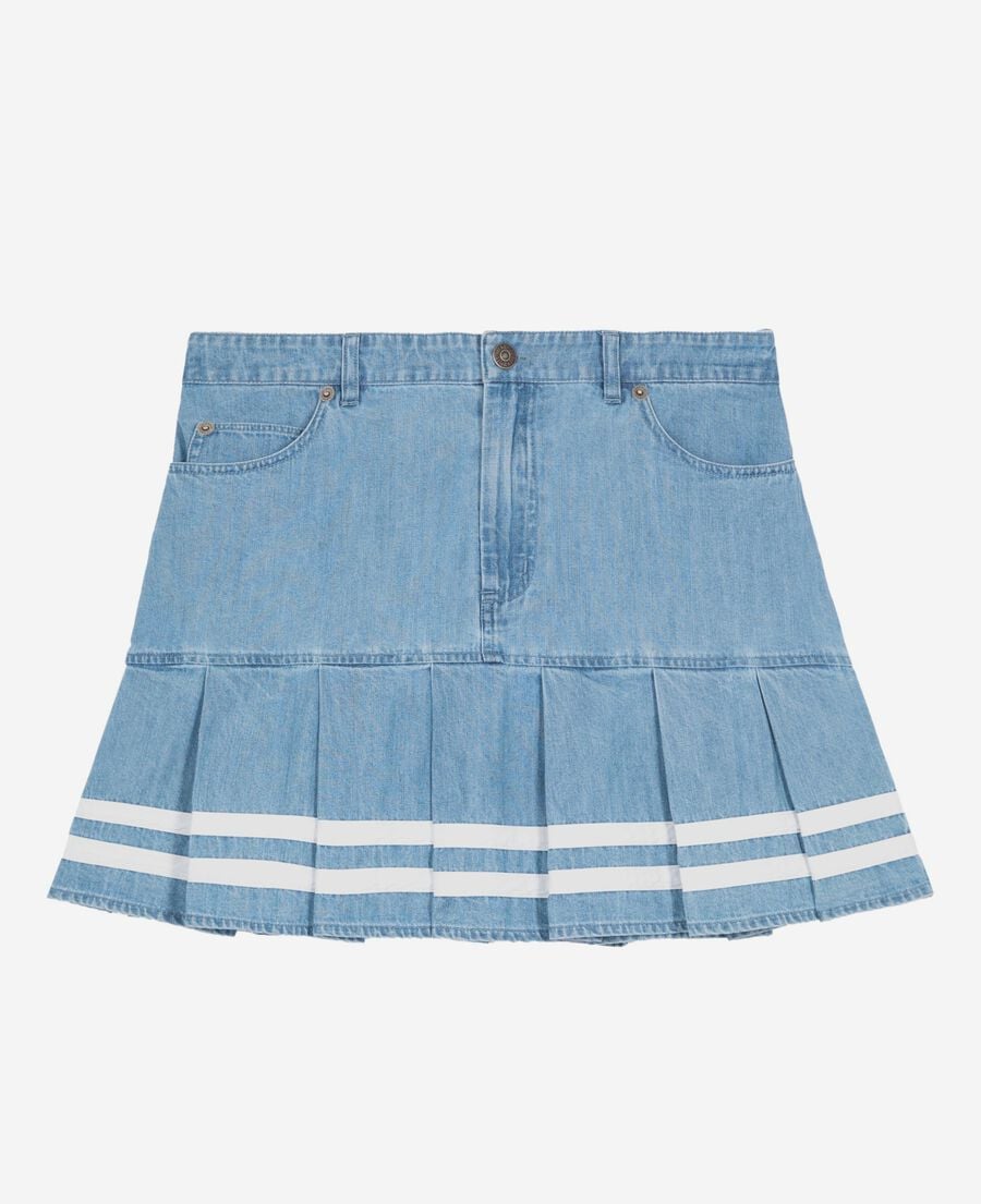 The Kooples FEMME BABY BLUE jupe courte pliss&eacute;e en denim