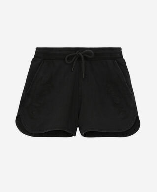 The Kooples WOMEN BLACK WASHED black fleece shorts with western-style embroidery