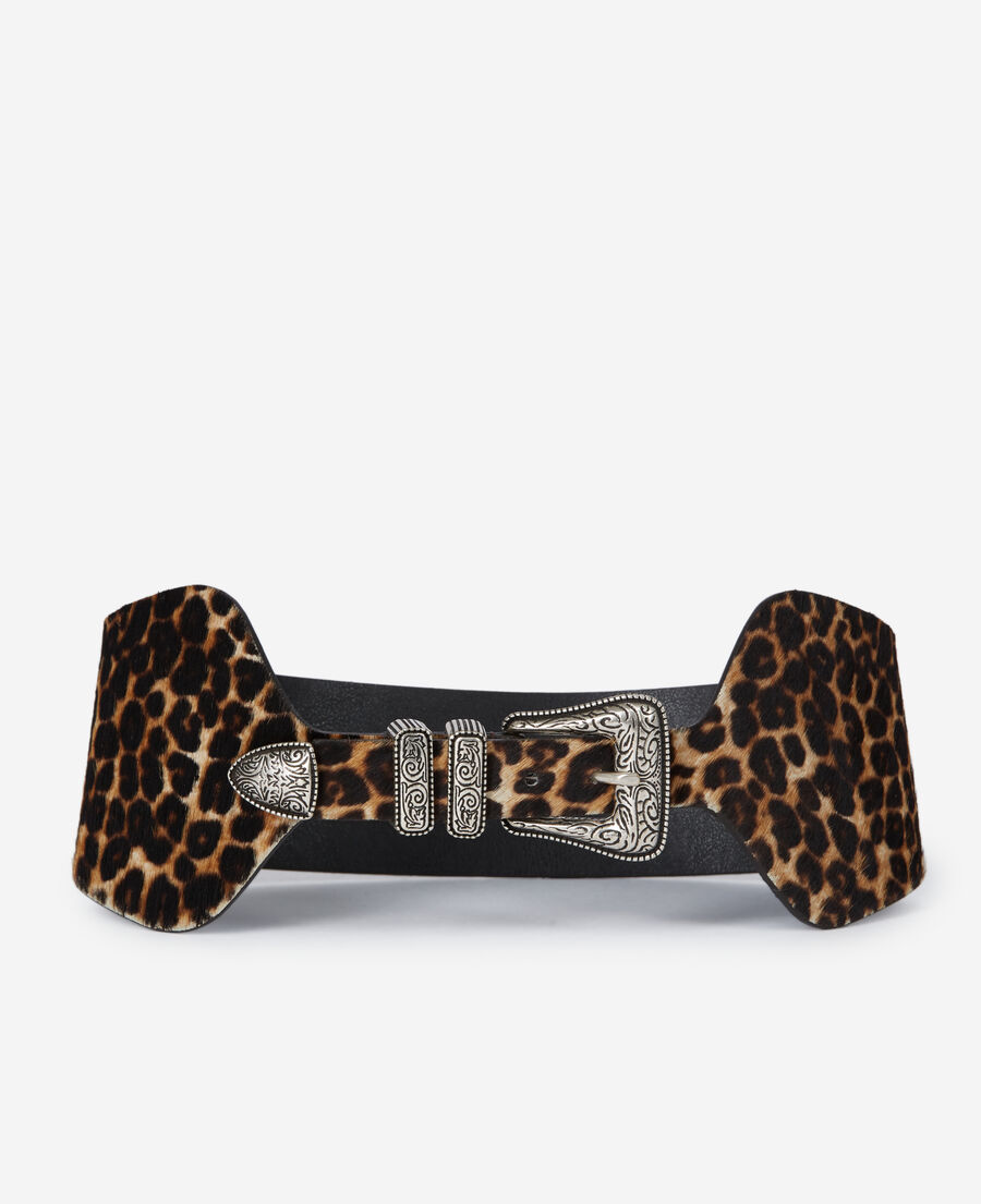 wide leopard print leather belt