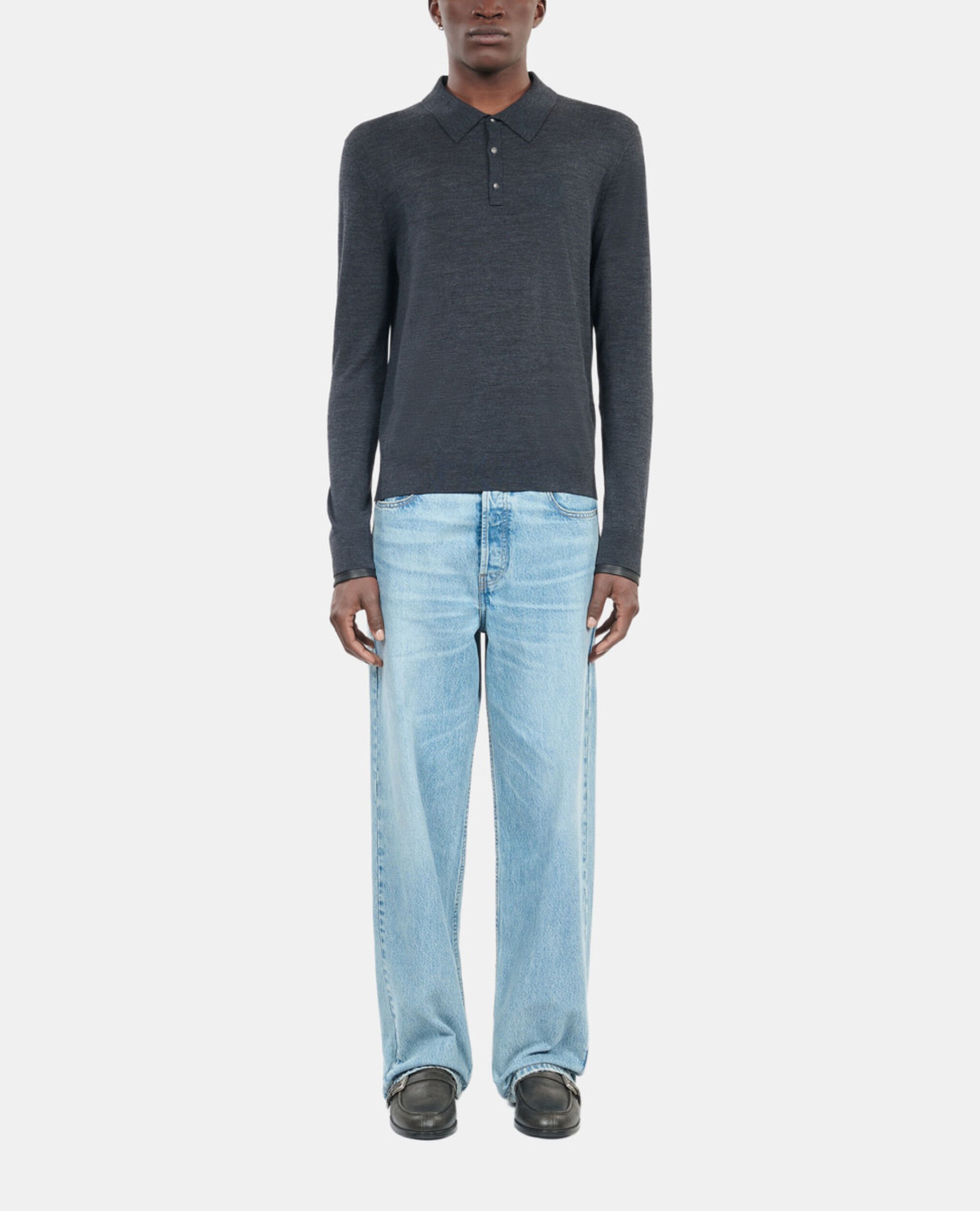 Grey wool sweater, ANTHRACITE MELANGE, hi-res image number null