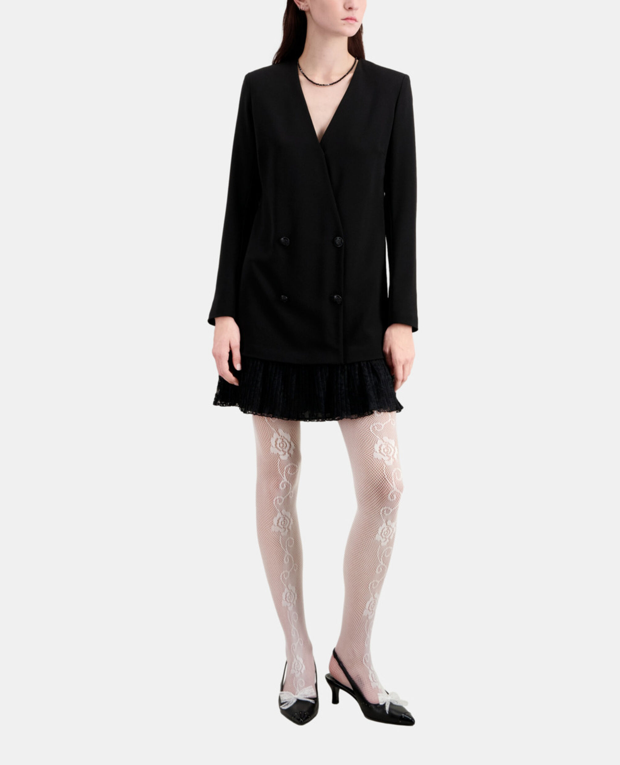 Short black crepe and lace dress, BLACK, hi-res image number null