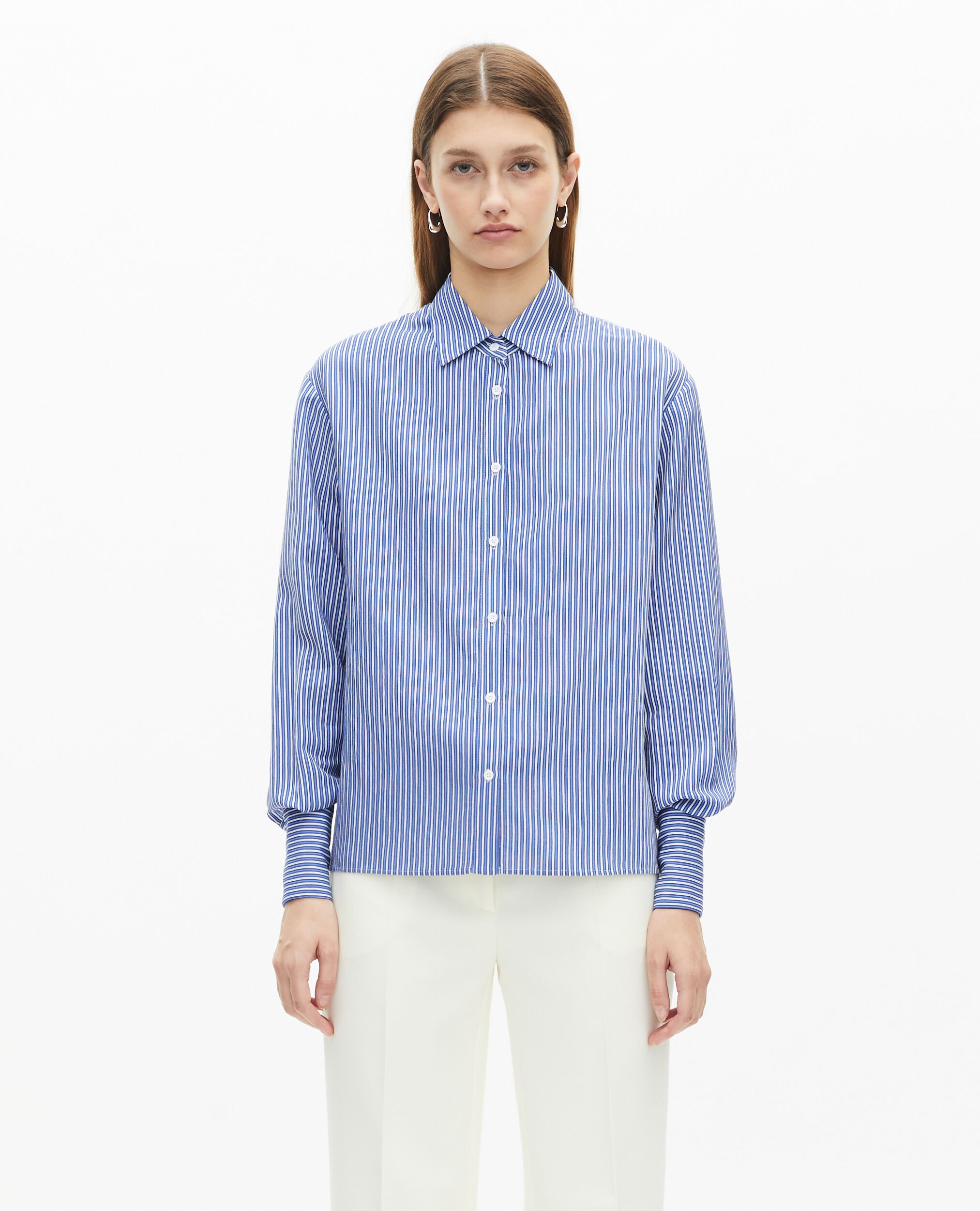 Blue and white striped long sleeve shirt, BLUE WHITE, hi-res image number null