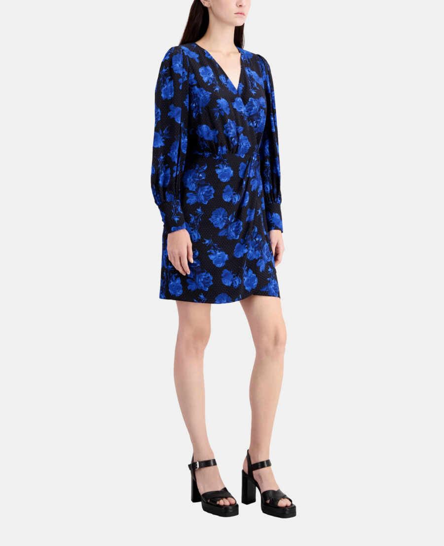 The Kooples F BLACK BLUE short printed silk wrap dress