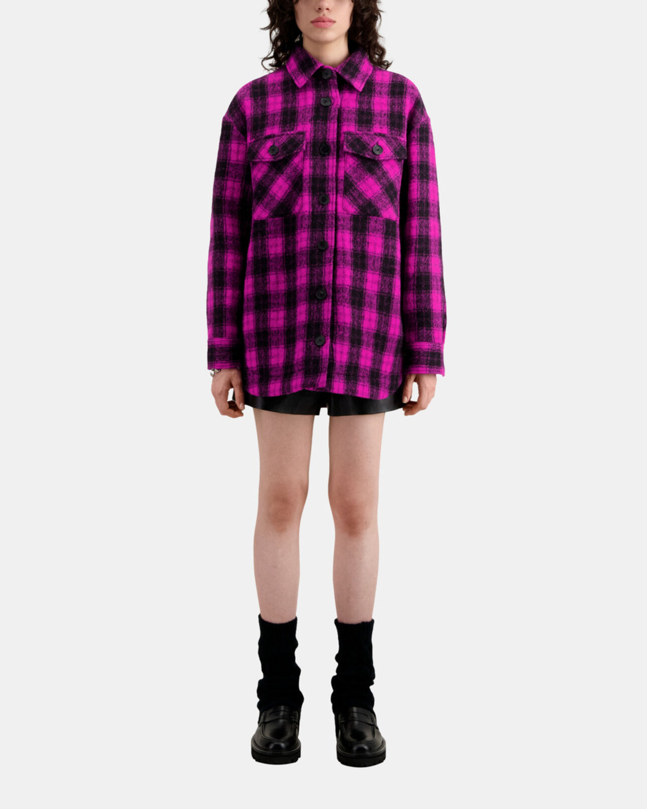 The Kooples WOMEN PINK BLACK overshirt style jacket with pink checks