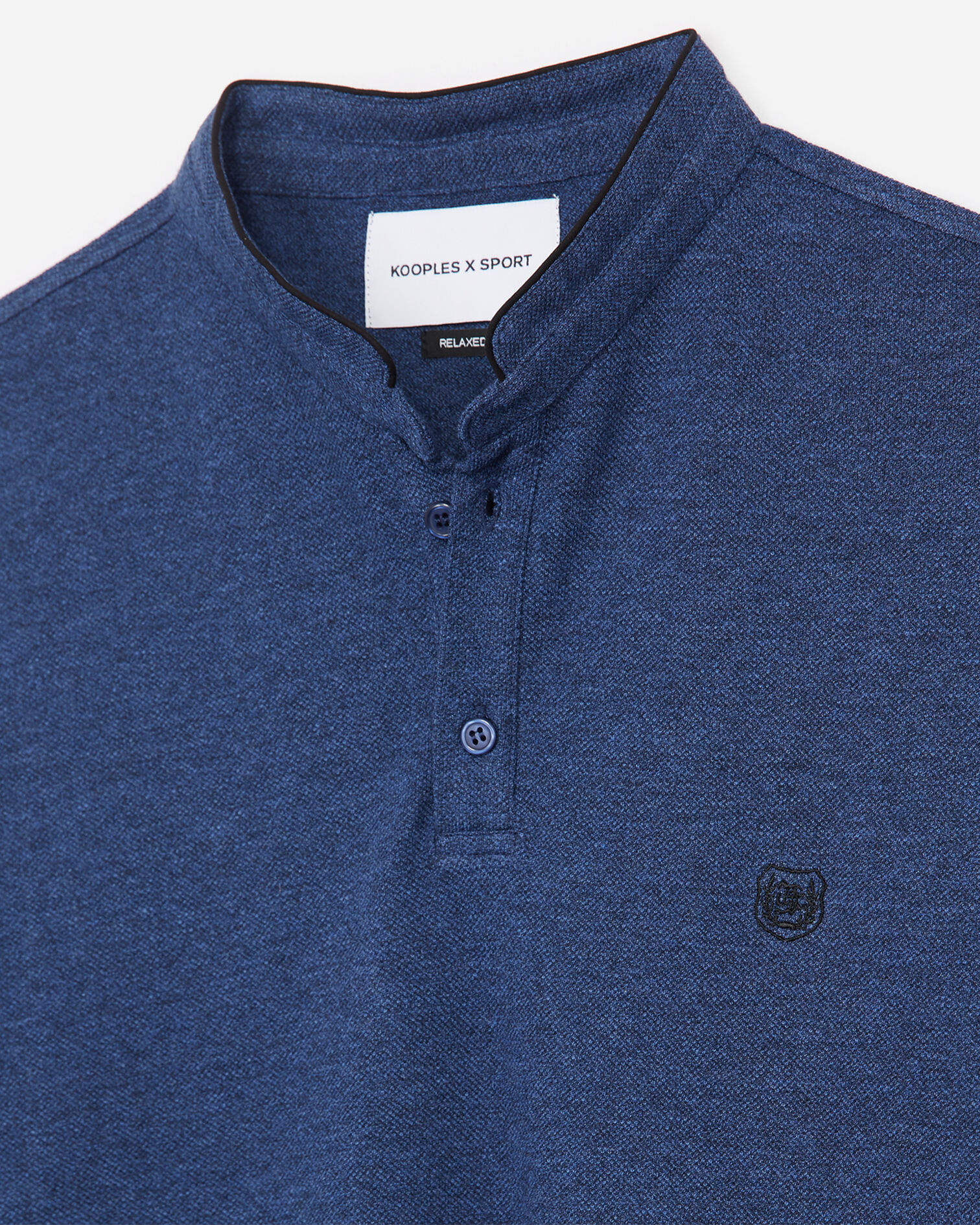 Polo coton bleu col officier passepoil, DARK BLUE MEL / BLACK, hi-res image number null
