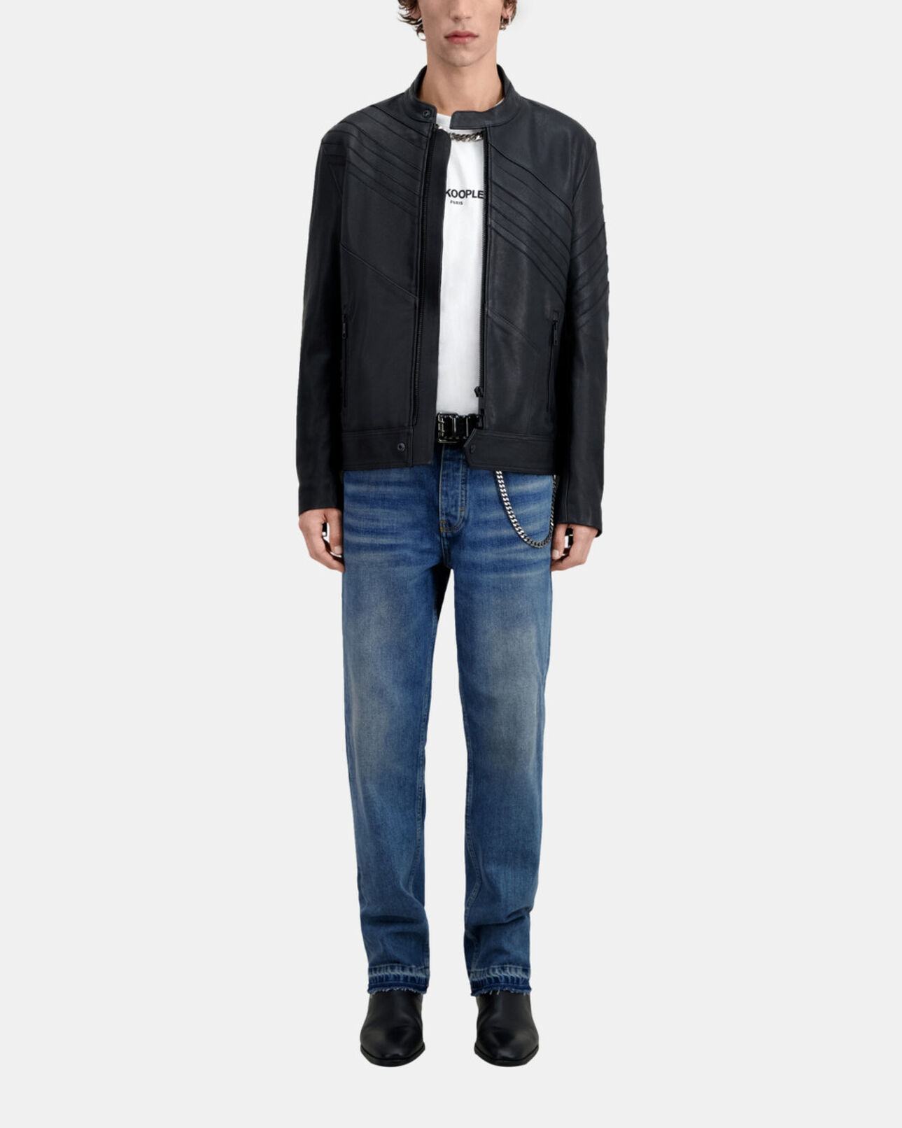 The Kooples MEN BLACK black leather biker jacket