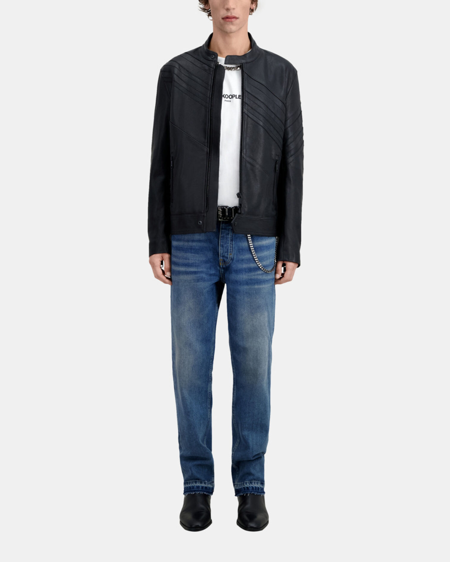 Black leather biker jacket, BLACK, hi-res image number null