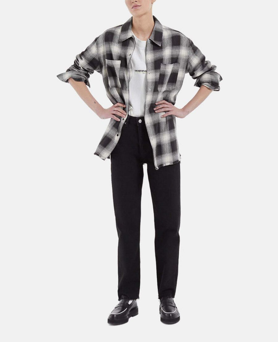 black and ecru oversized checked shirt