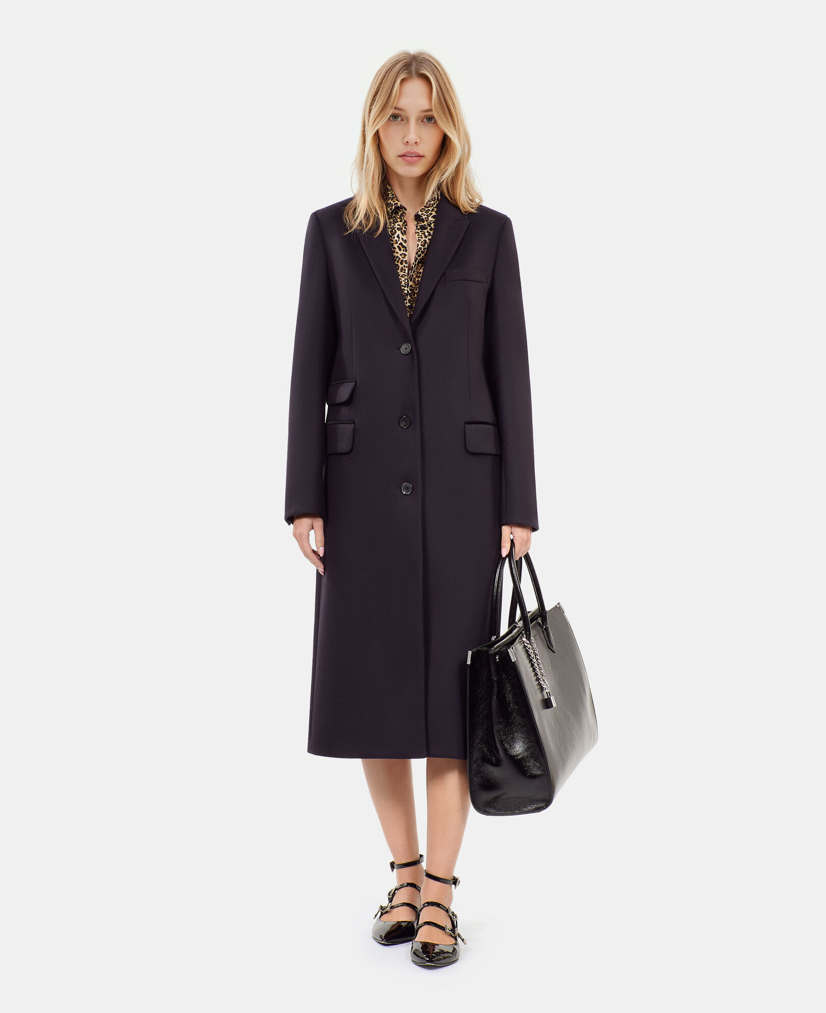 The Kooples FEMME NAVY manteau long en laine mélangée bleu marine