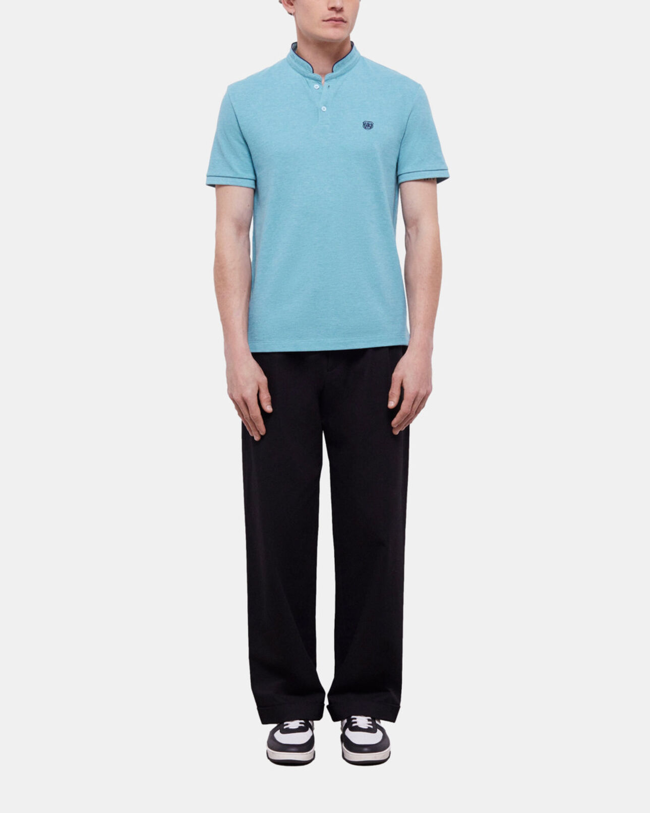 The Kooples MEN LIGHT BLUE MELANGE blue officer collar polo shirt