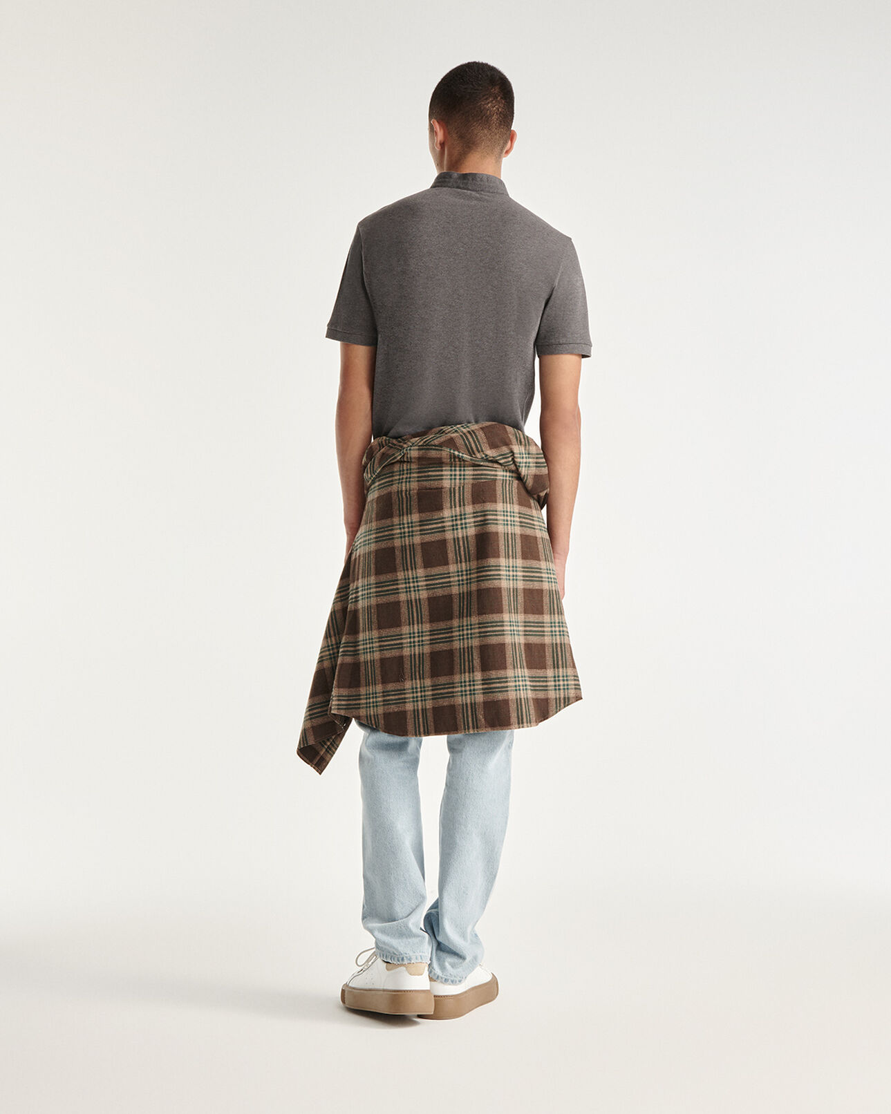 The Kooples HOMME MIDDLE GREY MELANGE polo col officier gris en coton