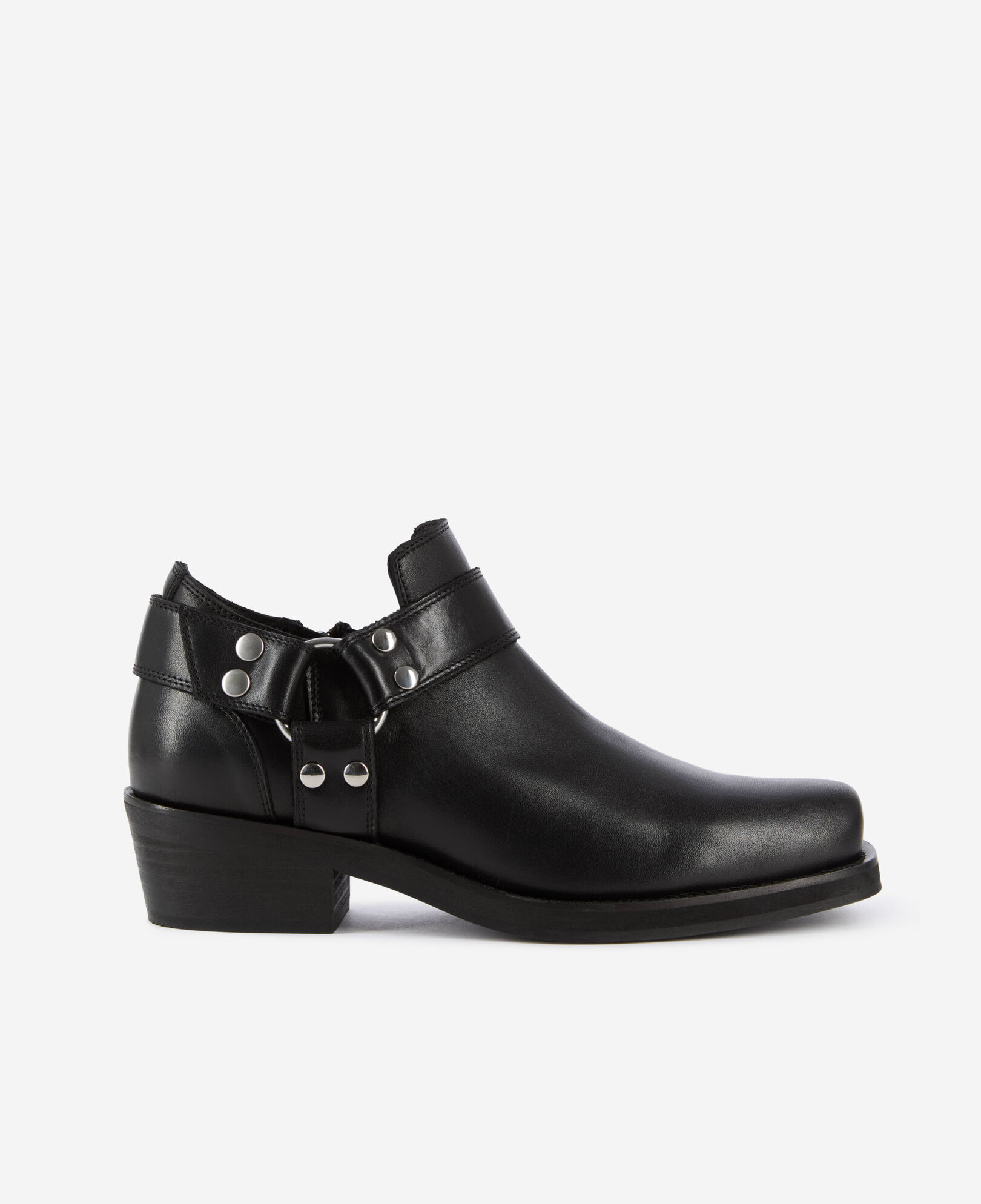 The Kooples WOMEN BLACK black leather low ankle boots with straps