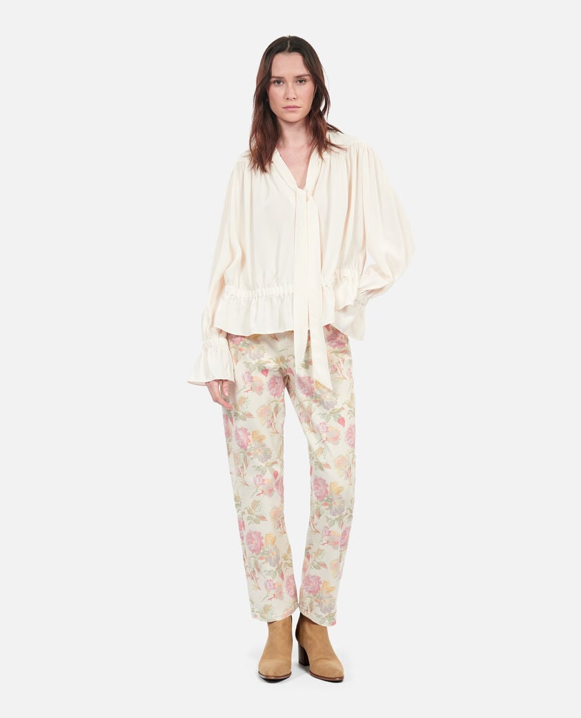 The Kooples MUJER ECRU top blanco crudo fruncidos