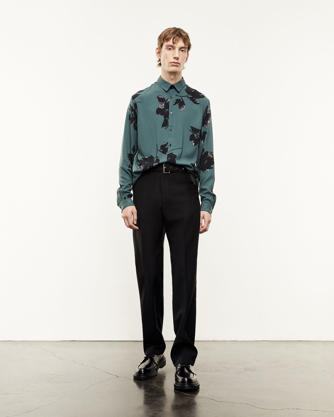 The Kooples MEN GREEN VEGETAL / NOIR flowing floral printed green shirt