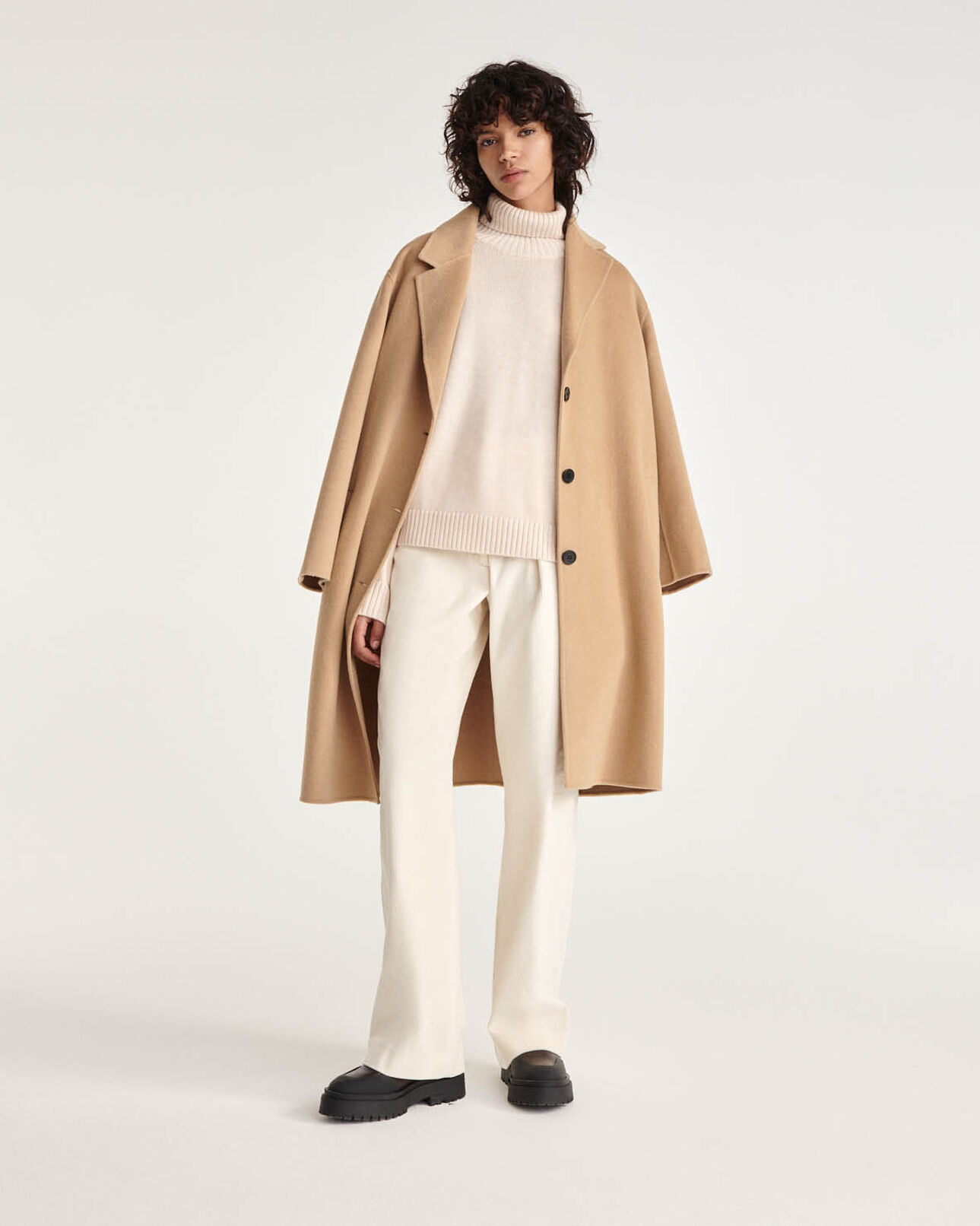 The Kooples FEMME CAMEL pull laine mérinos camel col roulé