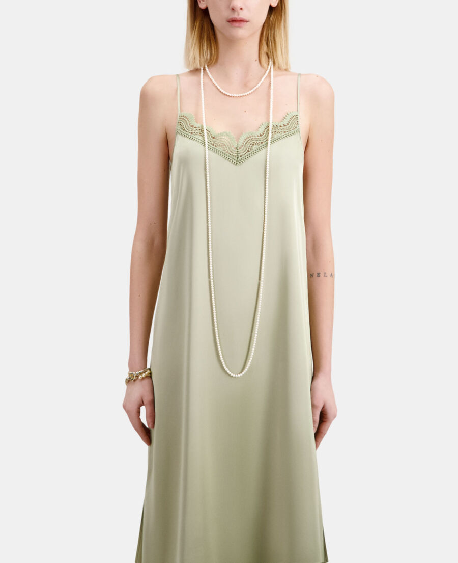 The Kooples MUJER KAKI GREY vestido lencero largo verde claro