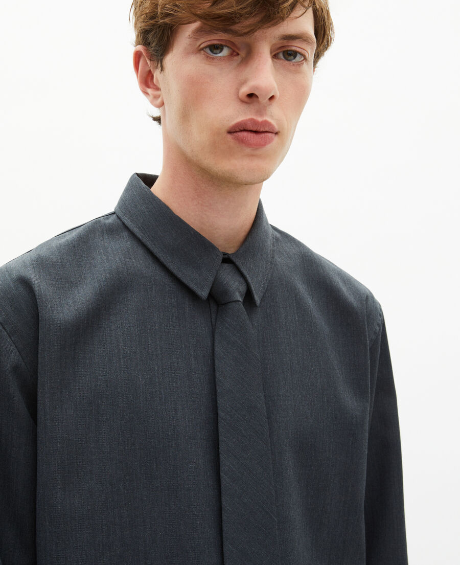 The Kooples HOMME ANTHRACITE chemise avec cravate en laine m&eacute;lang&eacute;e gris fonc&eacute;