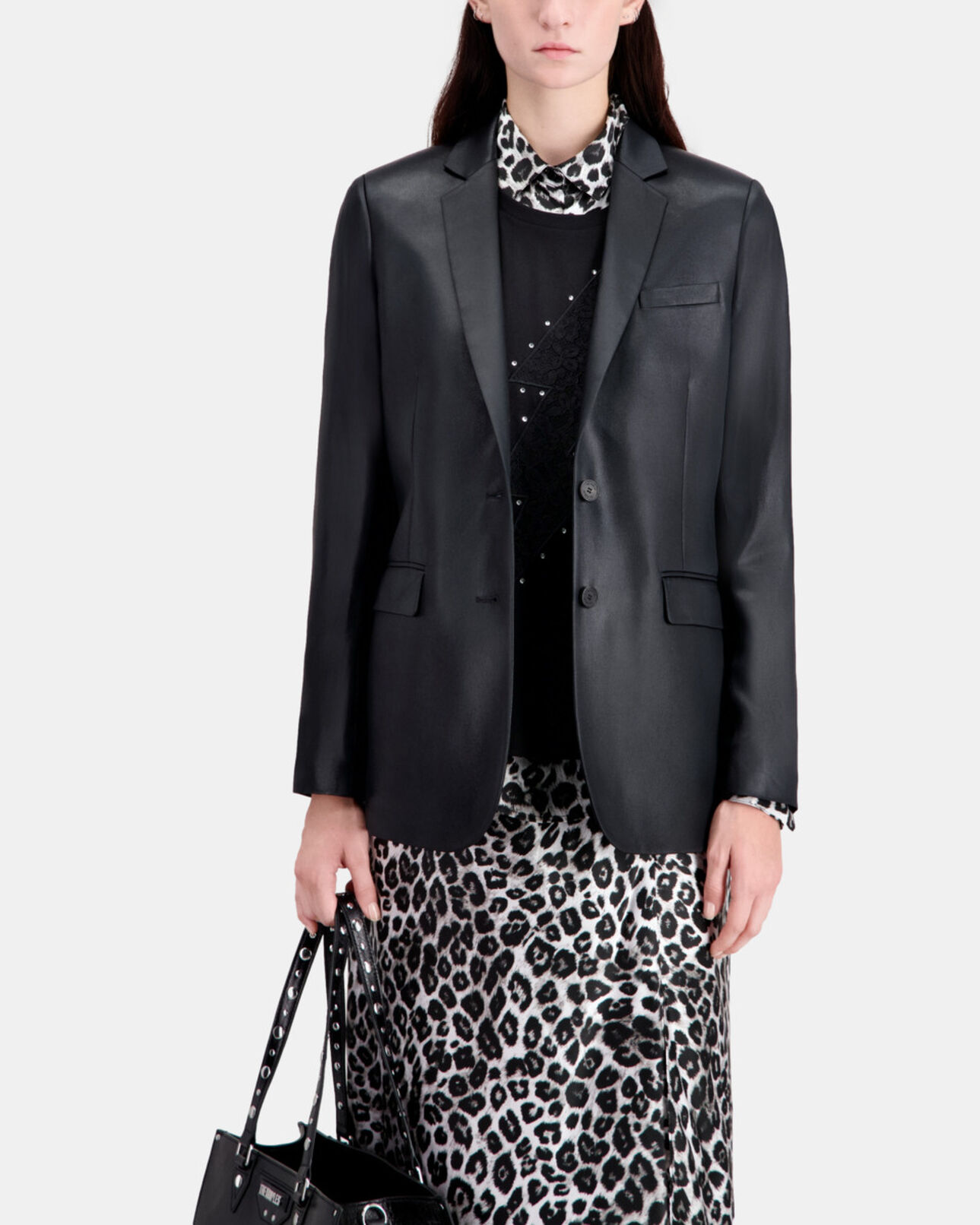 The Kooples MUJER BLACK blazer negro efecto piel