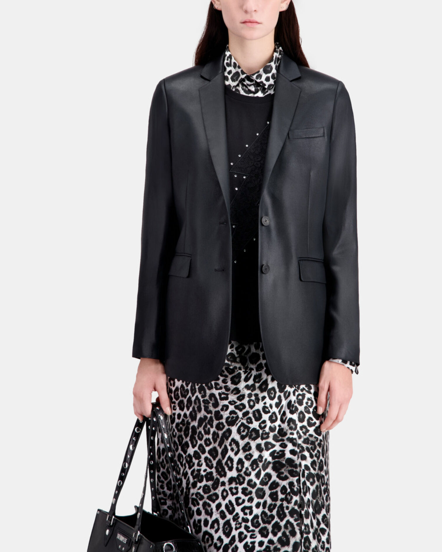 Blazer negro efecto piel, BLACK, hi-res image number null
