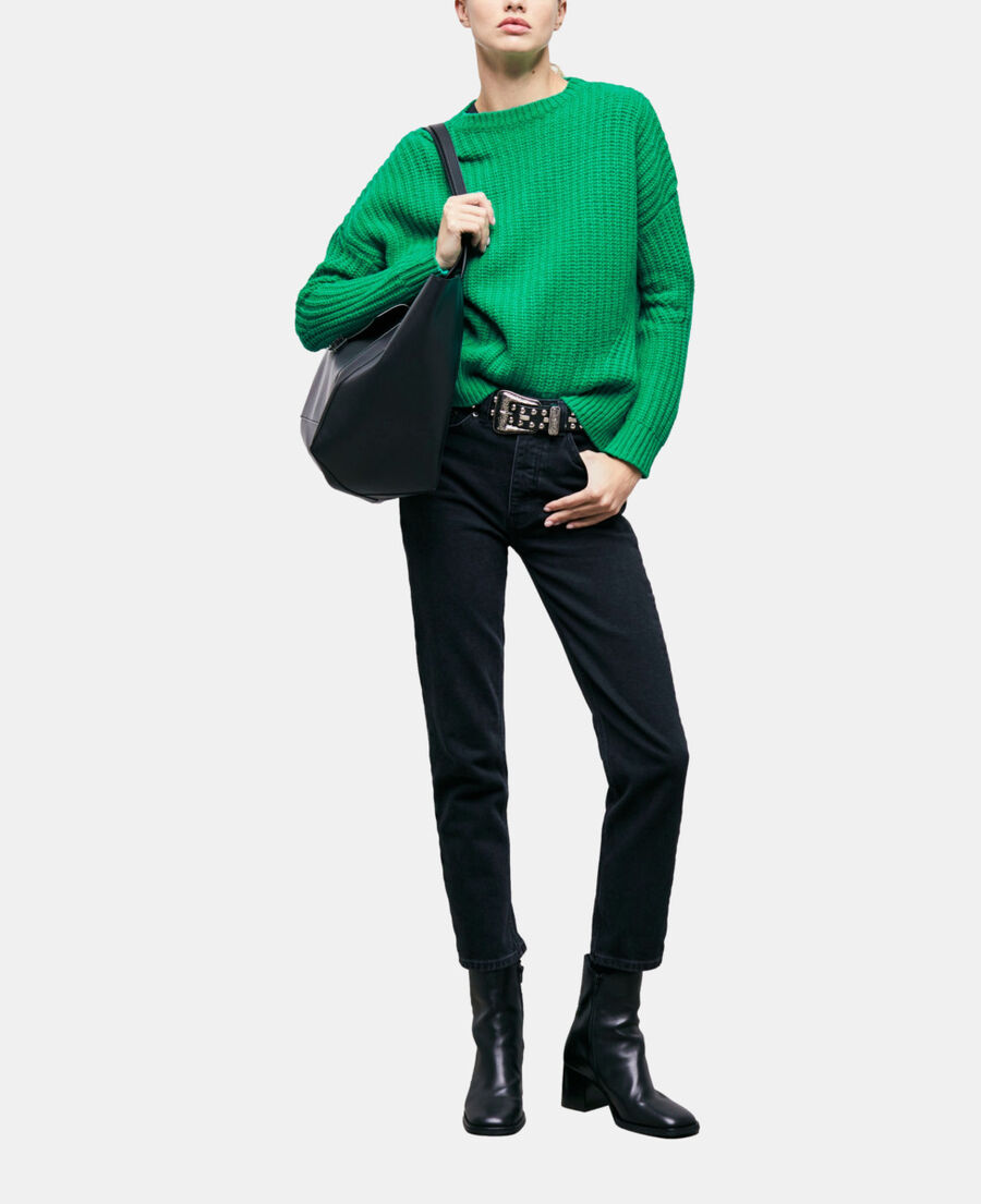 green wool sweater