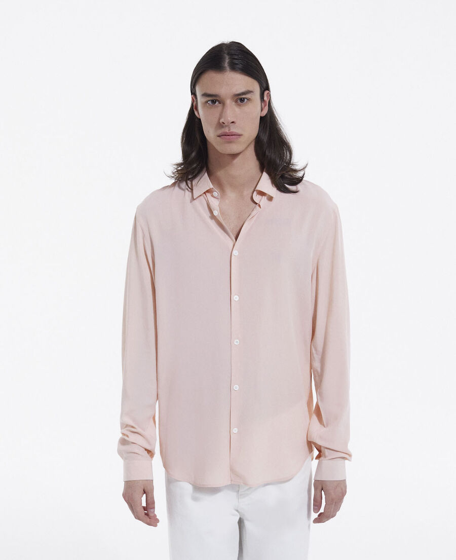 flowing light pink shirt with cuban collar