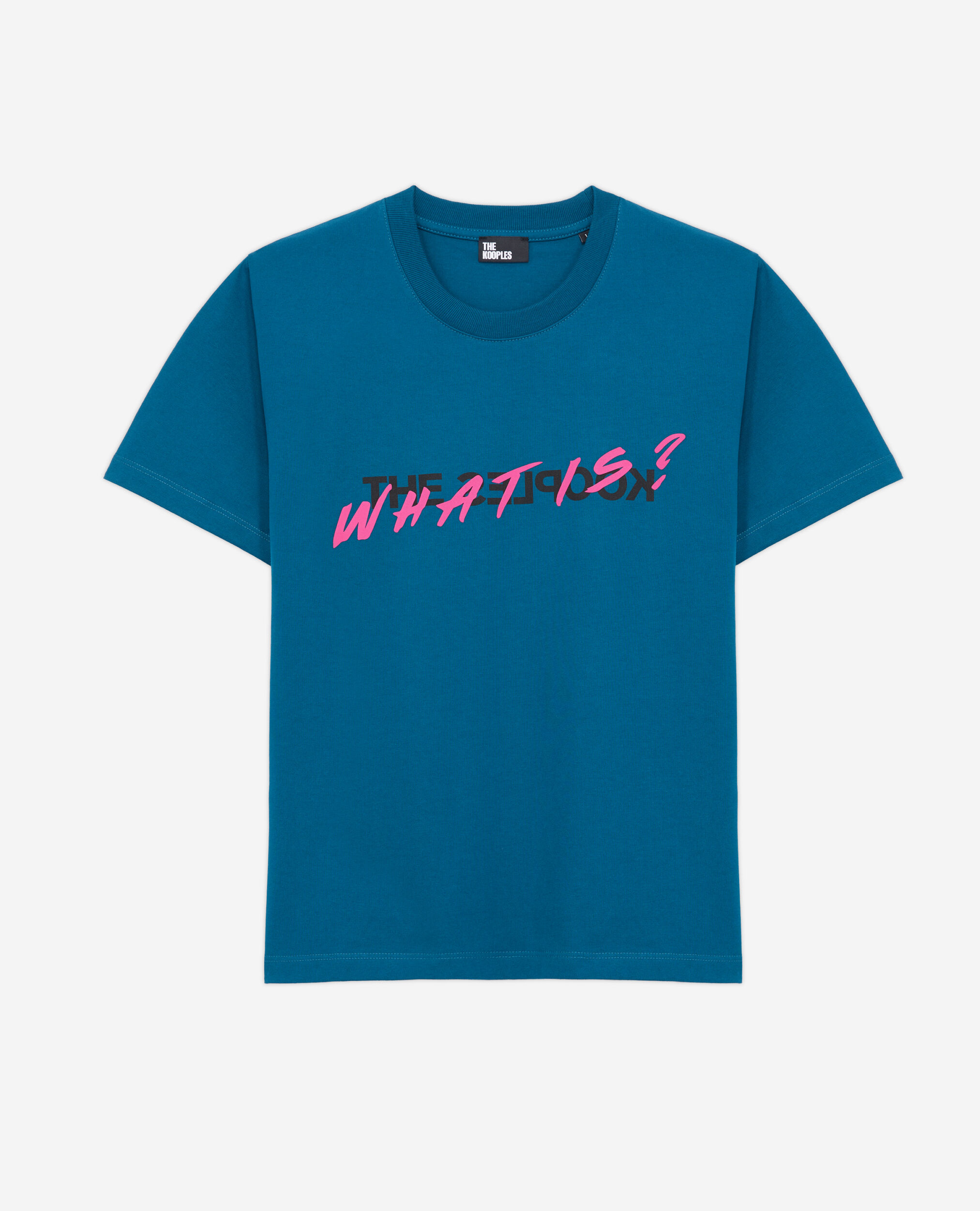 Blaues T-Shirt Damen mit „What is“-Schriftzug, MEDIUM BLUE, hi-res image number null