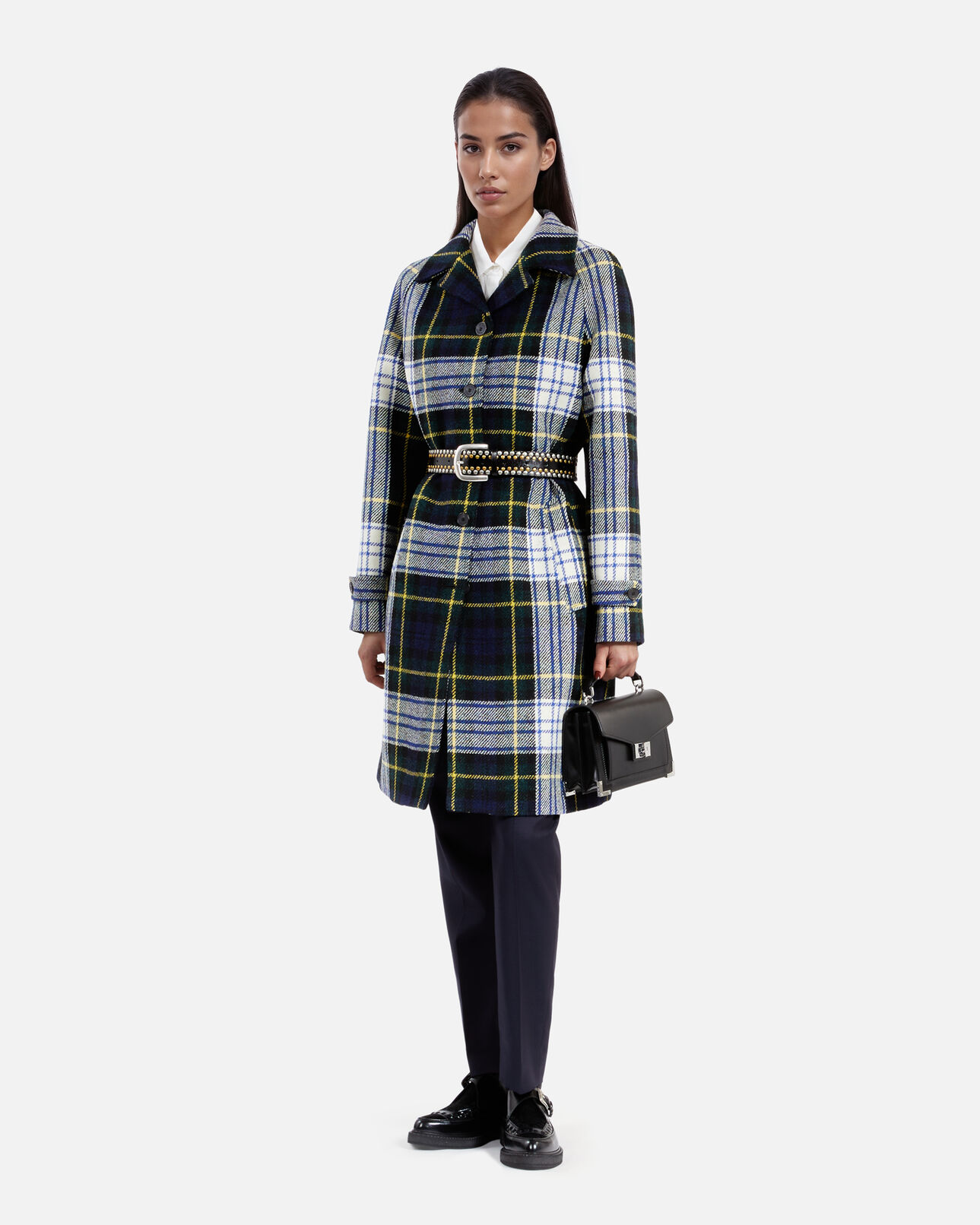 The Kooples FEMME GREEN-WHITE manteau the kooples x harris tweed