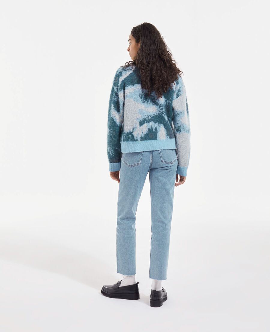 short wool sweater with blue fade