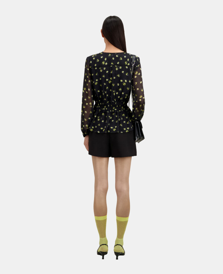 The Kooples F BLACK / YELLOW printed top with smocking