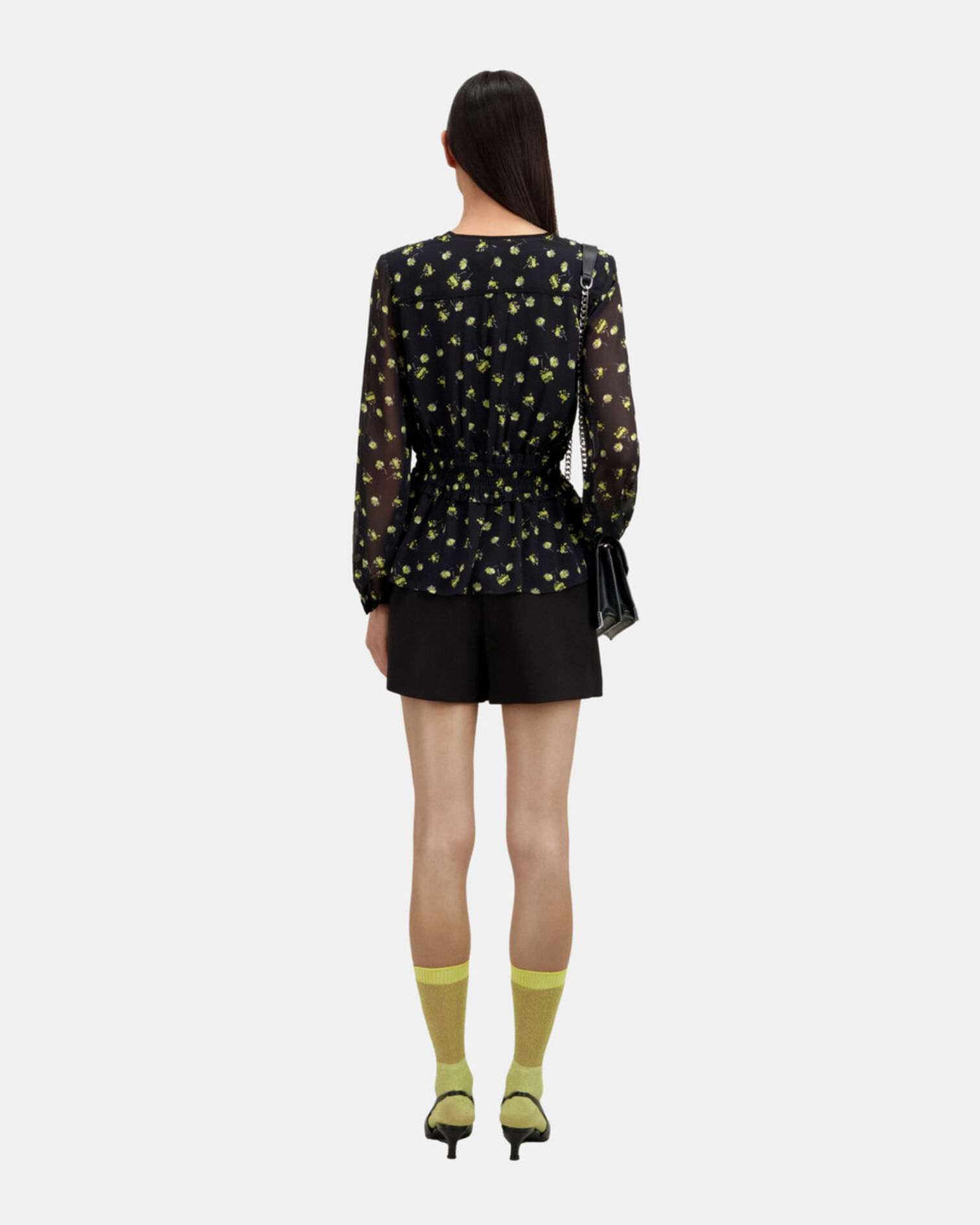 Top imprimé avec smocks, BLACK / YELLOW, hi-res image number null
