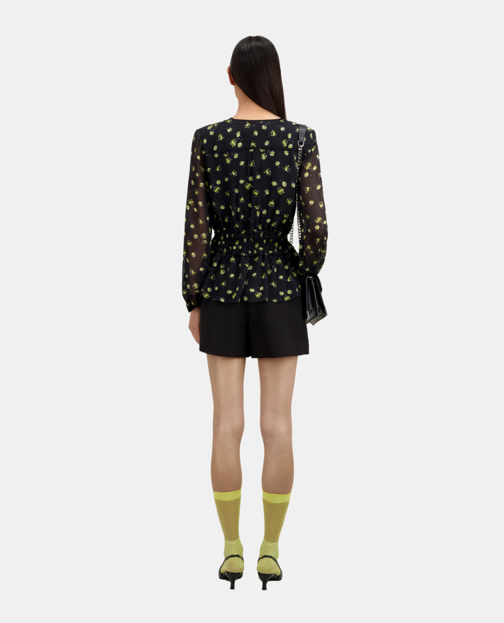 Printed top with smocking, BLACK / YELLOW, hi-res image number null