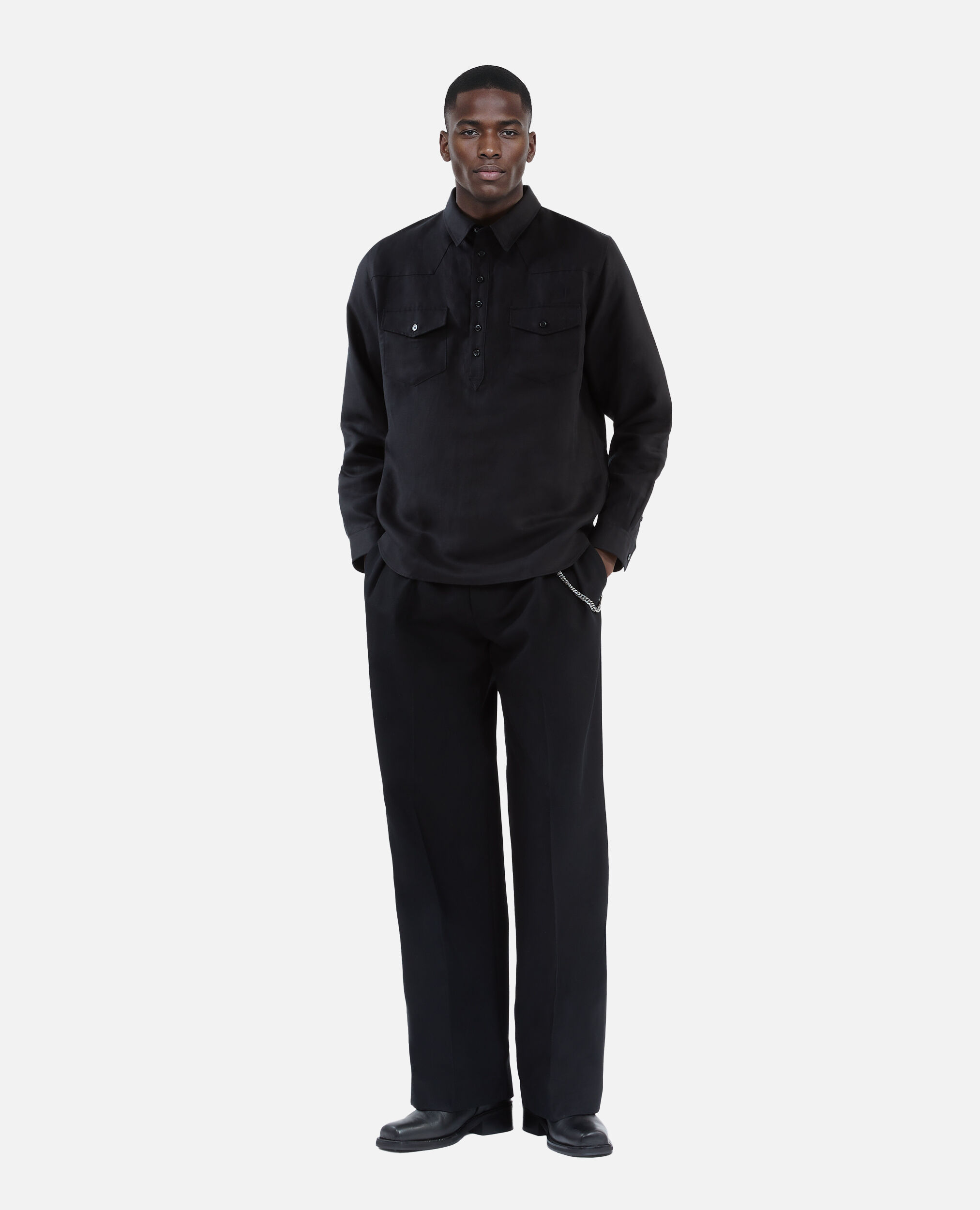 Chemise style polo noire, BLACK, hi-res image number null