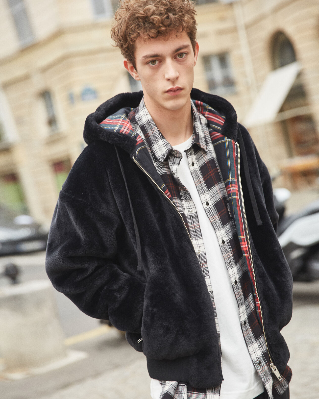 The Kooples MEN BLACK black faux fur hoodie