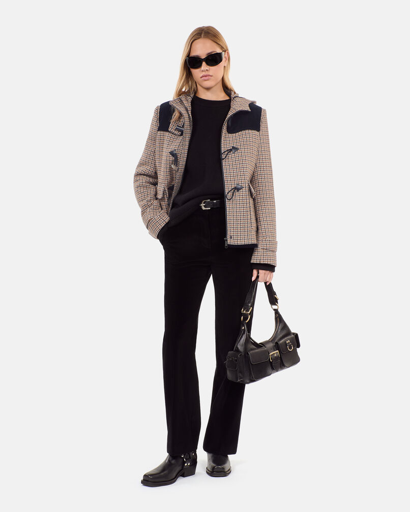 The Kooples FEMME BEIGE-BROWN caban à capuche pied de poule beige
