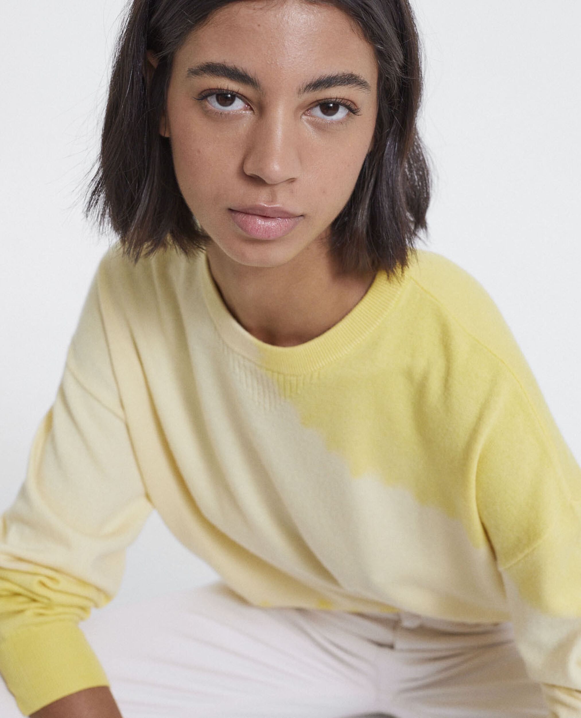Yellow tie-dye effect wool sweater, YELLOW, hi-res image number null