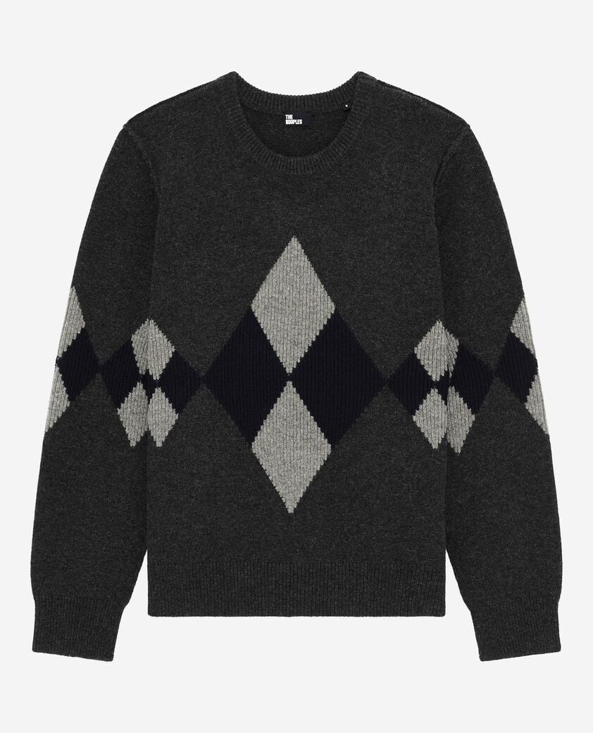 The Kooples HOMME GREY BLUE pull en laine à motif losanges gris