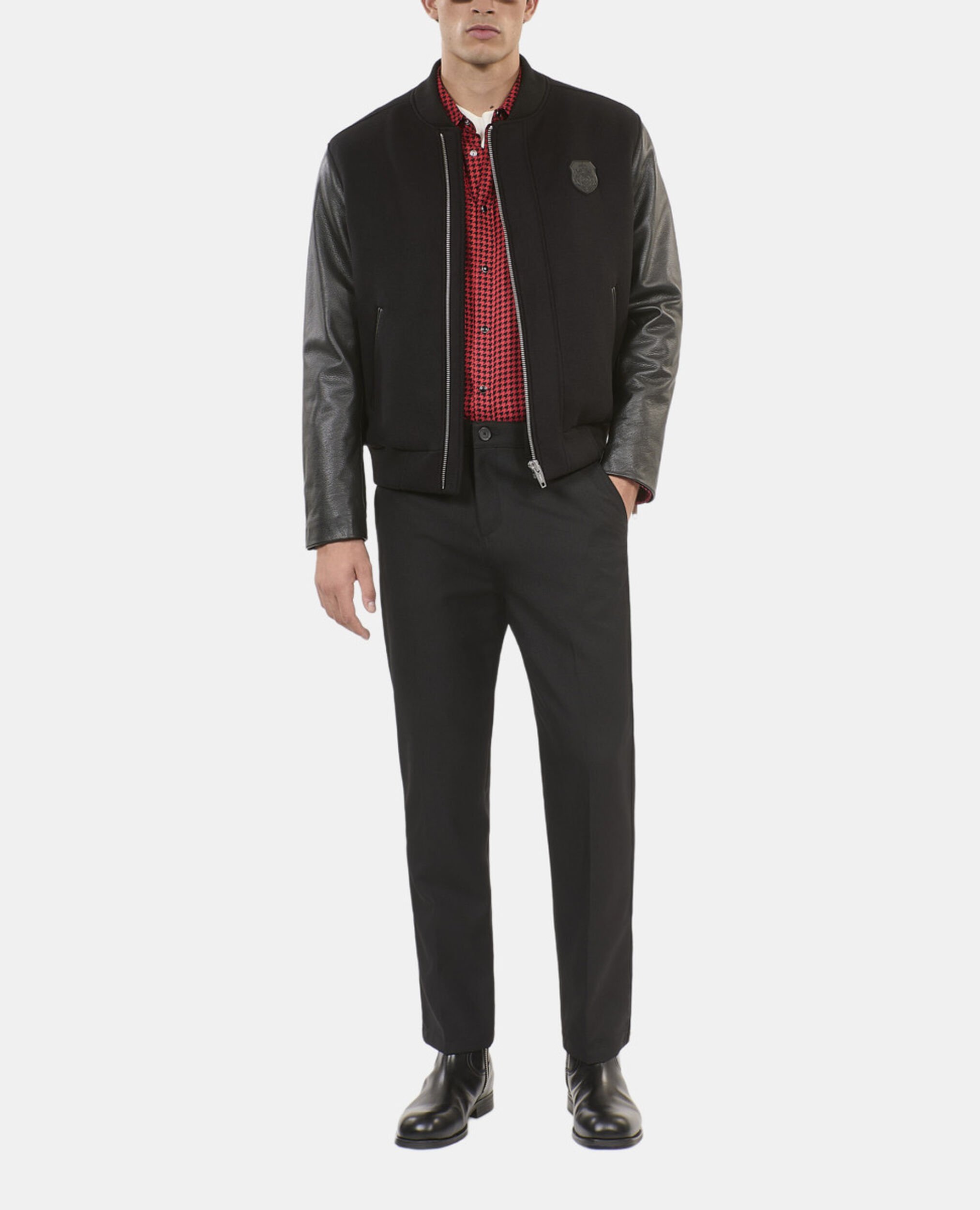 Black double-faced wool and leather jacket, BLACK, hi-res image number null