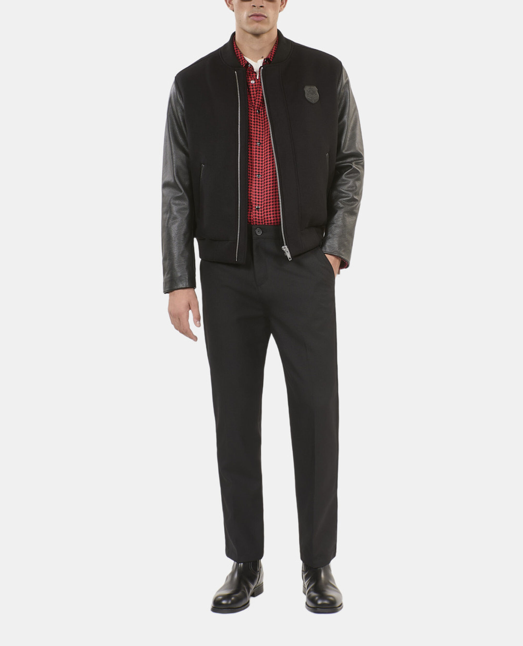 Black double-faced wool and leather jacket, BLACK, hi-res image number null